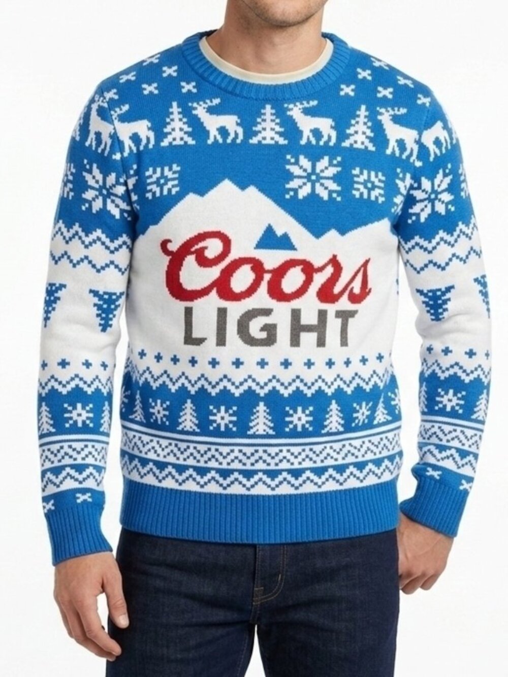 Coors Light Holiday Ugly Christmas Sweater Blue White Festive Mens Size Small
